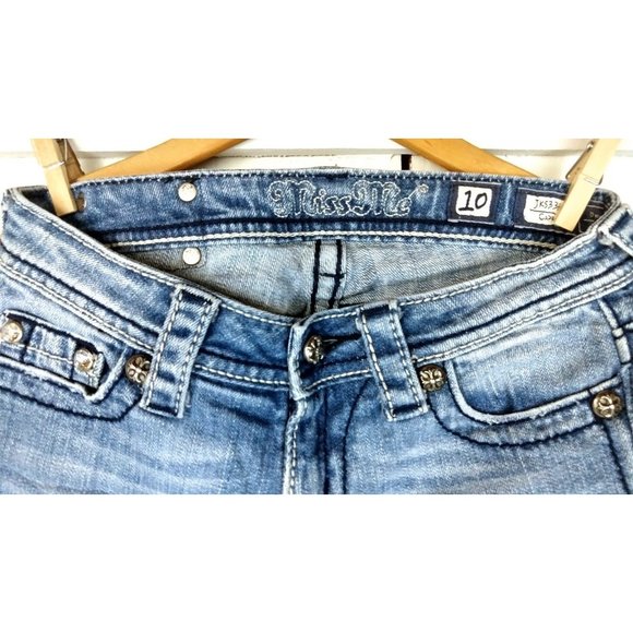 Girls Miss Me distressed light blue beaded denim jeans - 10 - Picture 4 of 4
